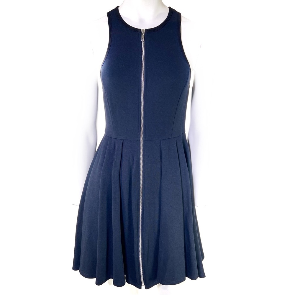 BAILEY 44 Tank Dress Sleeveless Navy Fit Flare Jersey Stretch Full Zipper Small